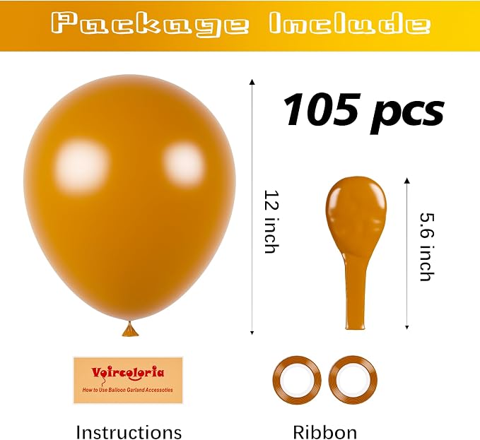 Voircoloria 105pcs Retro Orange Balloons 12inch Party Latex Balloons for Boys Girls Birthday Baby Shower Gender Reveal Wedding Sunflower Party Decorations