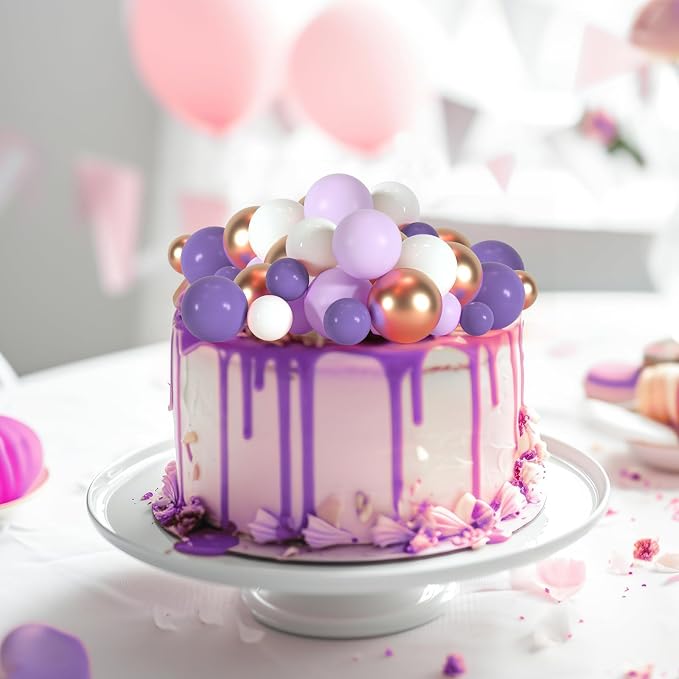 75 Pieces Cake Balls Topper Decorations Foam Cupcake Topper Mini Balloon Balls Cake Picks for Deco Birthday Party Wedding（Purple, Light Purple,Gold, White）