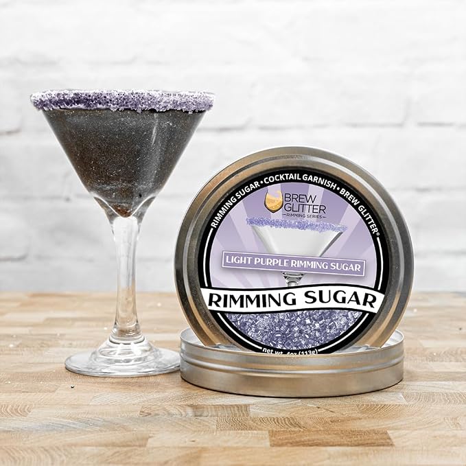 Brew Glitter - Light Purple Rimming Sugar (4oz, 1x Bar Tin) Cocktail Garnish for Mixed Drinks & Refreshments