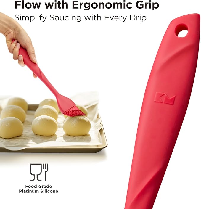 Kitchen Mama WaltzGrip Platinum Silicone Basting Pastry Brush, Red | Set of 2, Heat-Resistant, Dishwasher-Safe, For Cooking, Baking, Grilling, Barbecue