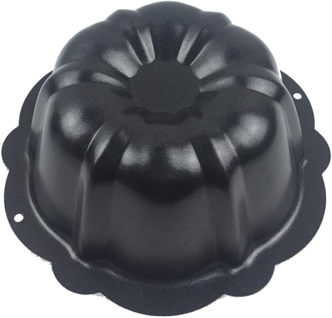 Fluted Tube Cake Pan, Nonstick Mini Kugelhopf Mold, 4 Inch Black | Pack of 4 Small Baking Pans Pumpkin Shape, Reusable Carbon Steel Fluted Tin for Flan, Muffin, Brownie, Pudding, Bread