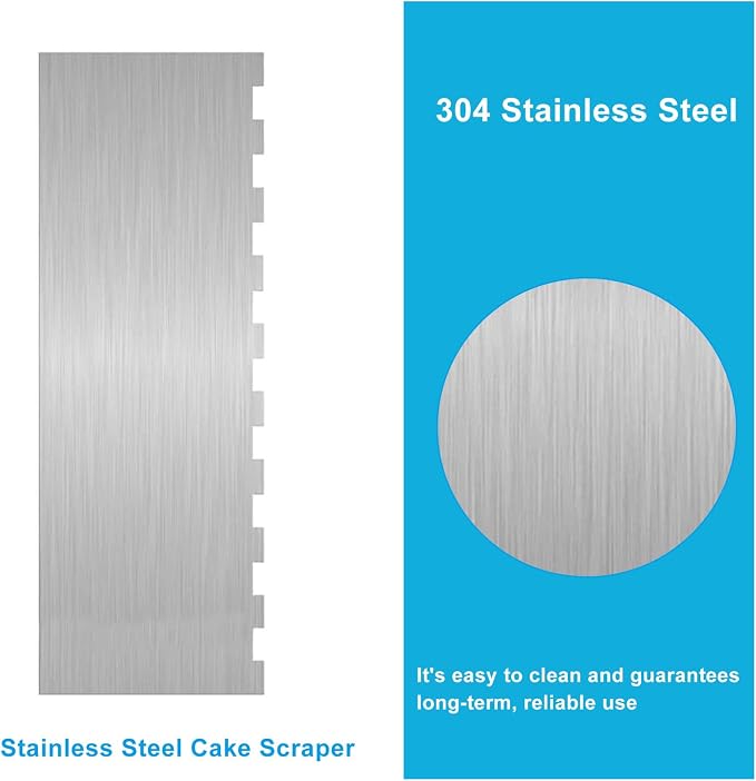 8.7 Inch Stainless Steel Cake Scraper, Sided Patterned Edge Stripe Edge Smoother Scraper Cake Decorating for Mousse Butter Cream (Style 1)