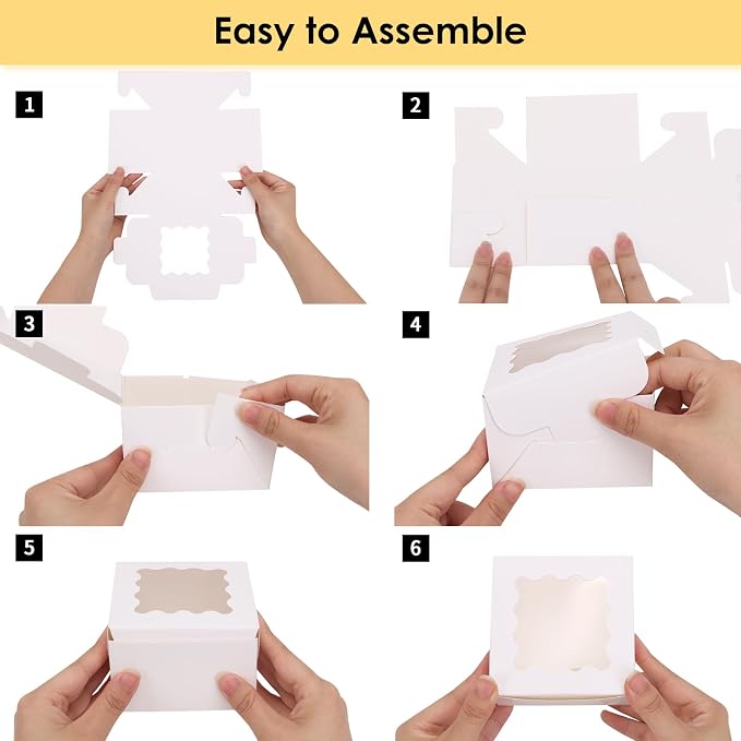 Moretoes 24pcs White Cookie Boxes, 4x4x2.5 Inches Small Bakery Boxes with Stickers for Small Cookies, Treats, Desserts, Chocolate Covered Strawberries, Mini Cake
