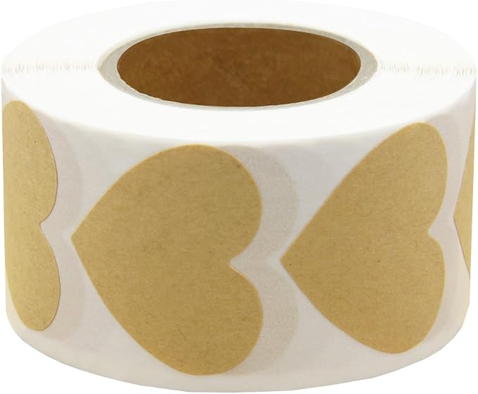 Hcode Love Heart Shape Natural Kraft Permanent Adhesive Label 1.5'' Labels of Paper 500 Stickers per Roll (Heart, Kraft)