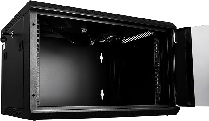 RackPath 6U Wall Mount Network Rack Cabinet – Quiet Cooling Fan, Locking Glass Door, 17.7" Deep (450mm), Removable Locking Side Panels, Fits 19" IT & A/V Equipment