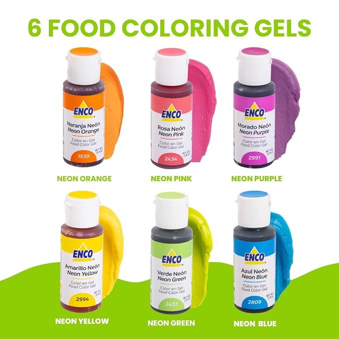 ENCO 6 Neon Food Coloring Gel Set 1.41 oz each (40 g)