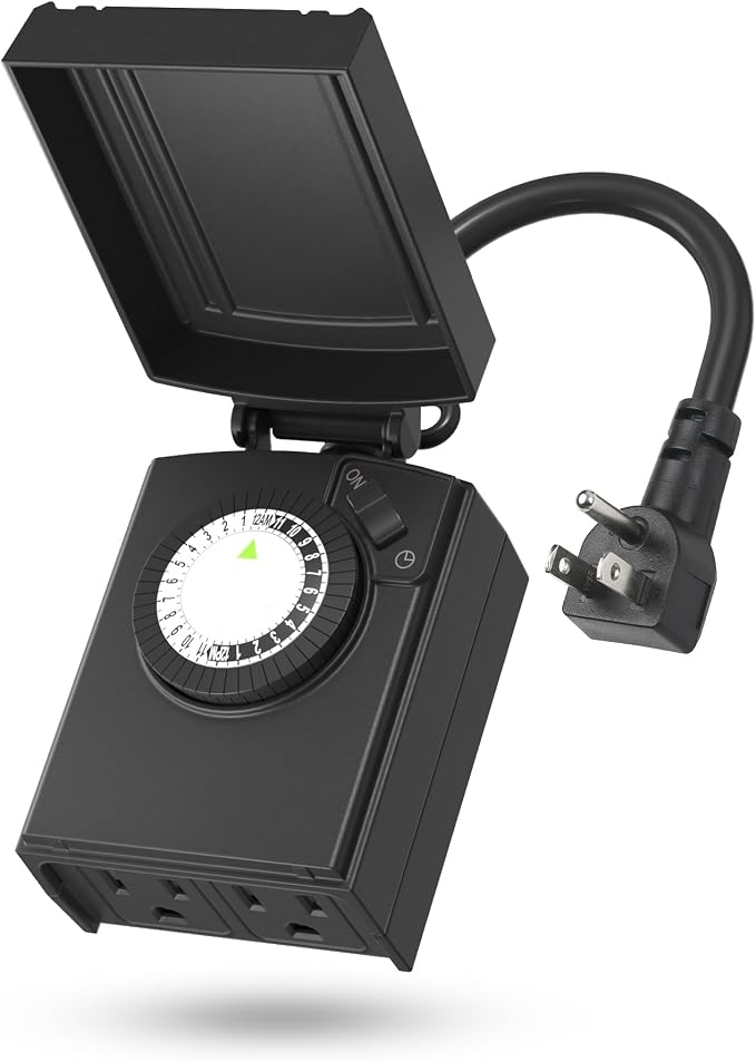 BN-LINK 24 Hour Heavy Duty Mechanical Timer, Outdoor Timer Outlet Waterproof with 30 Minutes Intervals, 2 Grounded Outlets for Christmas Lights Pool Pump,15A 1/2HP, ETL Listed