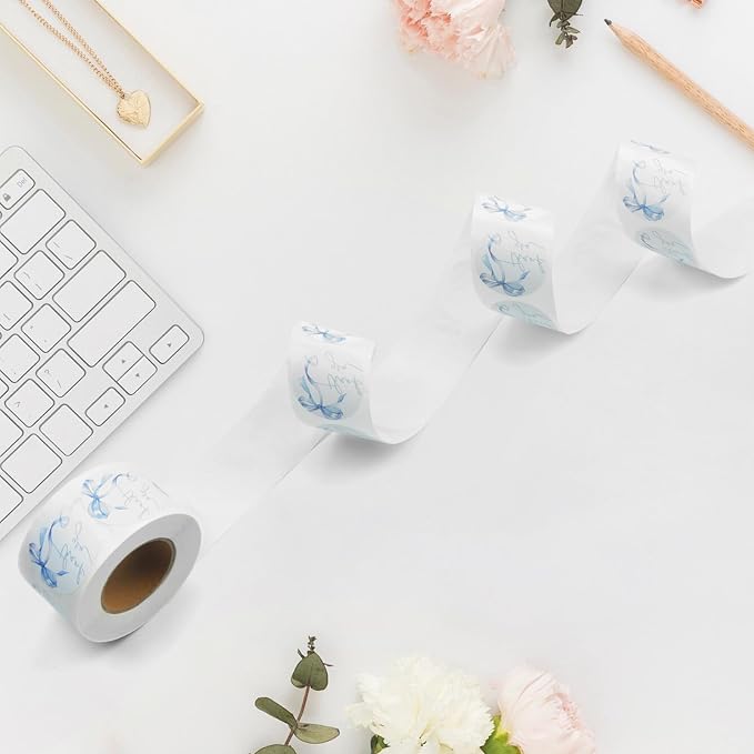 500Pcs Blue Thank You Stickers, 1.5 Inch Watercolor Bowknot Thank You Labels, Self-Adhesive Small Business Stickers for Gift Packaging (Blue)