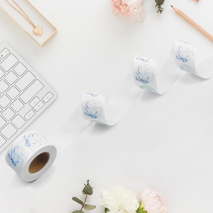 1000pcs Blue Thank You Stickers, 1.5 Inch Watercolor Bow Thank You Sticker, Self-Adhesive Small Business Stickers for Gift Packaging (Blue-2pcs)