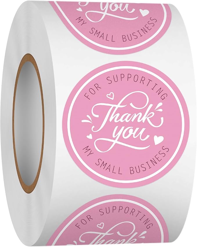 Heyfibro 500 PCS 1.5 Inch Thank You for Supporting My Small Business Stickers for Packing, Parties, Bags, Boxes(Pink)