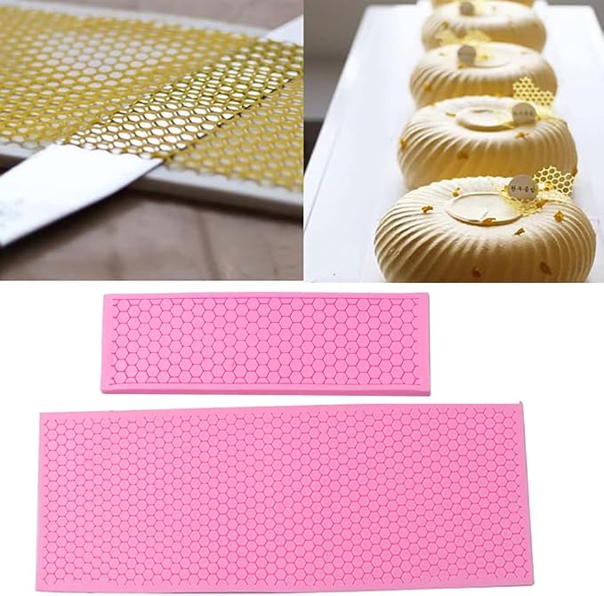 2Pcs Silicone Honeycomb Fondant Cake Mold, Lace Mat Mould, Embossing Mat, Kitchen Baking Cooking Tool