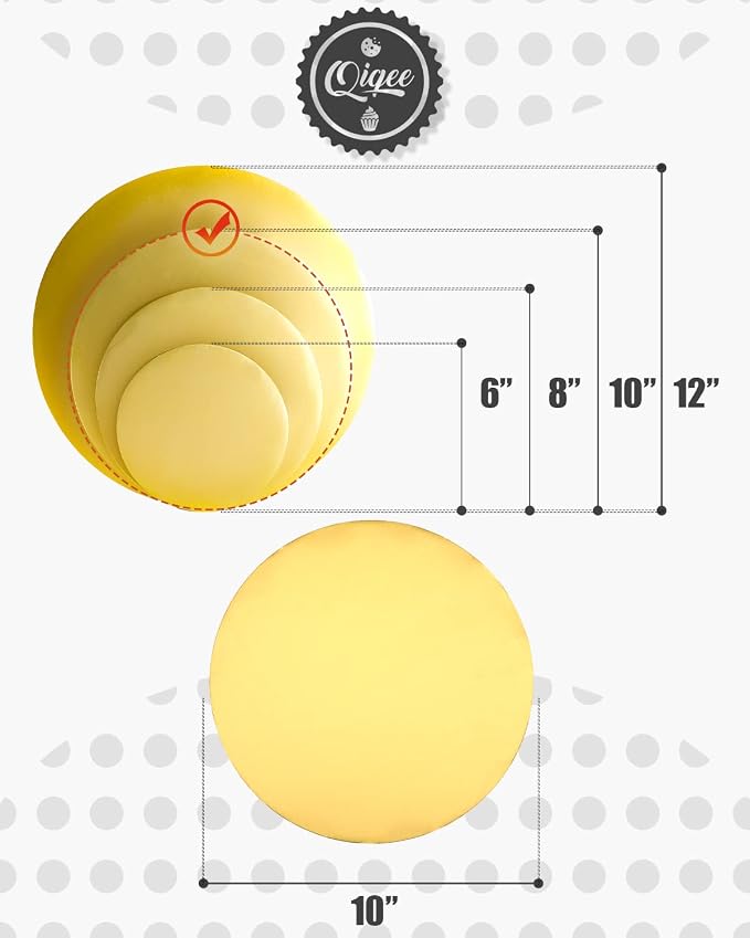 qiqee 10 Inch Gold Cake Boards Round 40-Packs Circles Rounds Base Food-Grade Cardboard Cake Plate（Thinner But Stronger