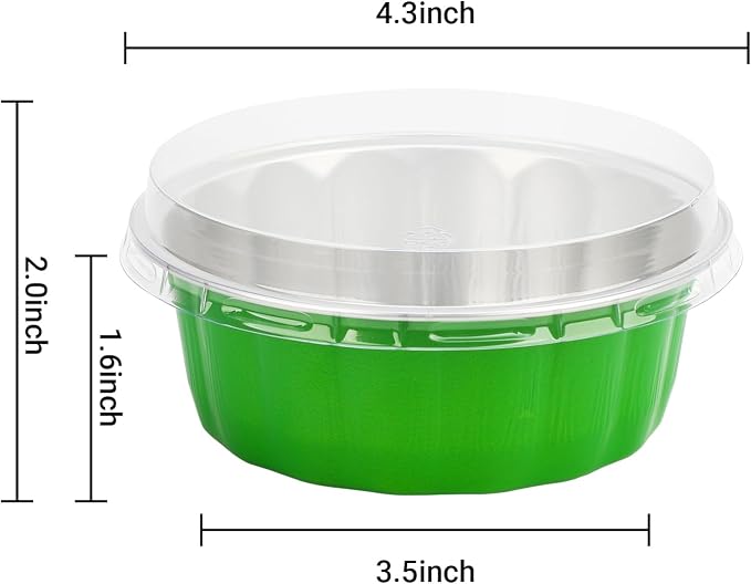 Beasea Disposable Ramekins 8oz, 50 Pack Foil Cups with Lids Cupcake Cups Grass Green Aluminum Foil Cups Creme Brulee Muffin Cupcake Baking Cup Mini Pudding Cake Tins for Party Wedding Birthday