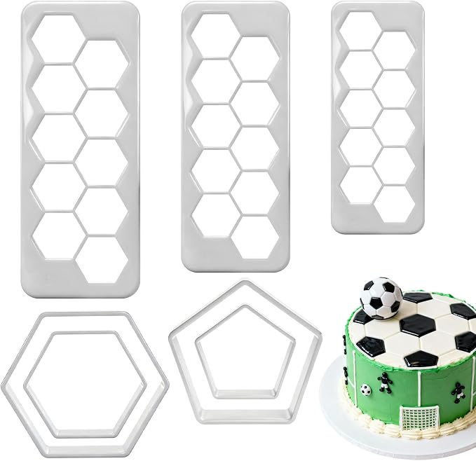 7 Pack Soccer Cookie Cutter Football Cookie Cutter Hexagon Cookies Cutters Football Mold Footballs Cake Decorations Soccer Cake Fondant Baking Molds for Baking Biscuit and Sandwiches