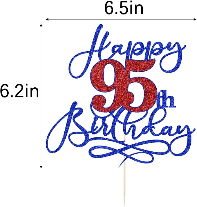 Happy 95th Birthday Cake Topper,Black font Golden Numbers 95th Birthday Cake Decoration，Hello 95, Cheers to 95 Years/95th Anniversary,95& Fabulous Party Decoration