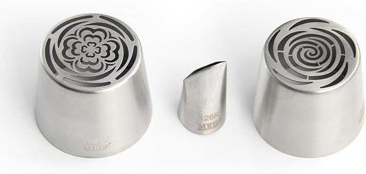 3 Pieces Stainless Steel Extra Large Russian Tulip Icing Tips Kit, Cupcake Dessert Marshmallow Piping Nozzle,2 XXL Russian Flower Tips,1 Medium Petal Tip for Cake Decorations