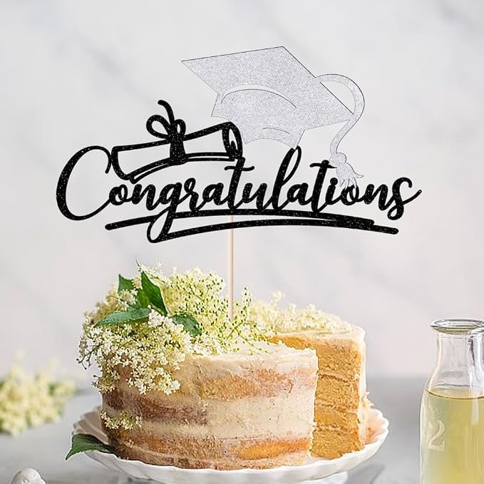 Congratulations 2026 Graduation Cake Topper,Congrats Grad Cake Decor - 2026 High School/College/Senior Graduation Party Decorations Supplies (Black and silver)