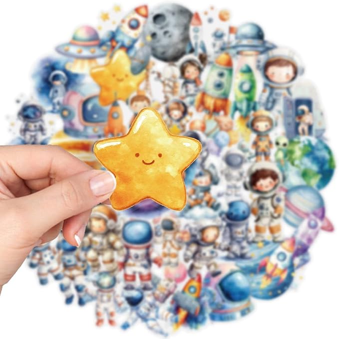 Space Stickers,100PCS Astronaut Cute Cartoon Spaceman Rocket Planet Decals Waterproof Vinyl Stickers Scrapbook Laptop Skateboard Galaxy Space Themed Party Favors