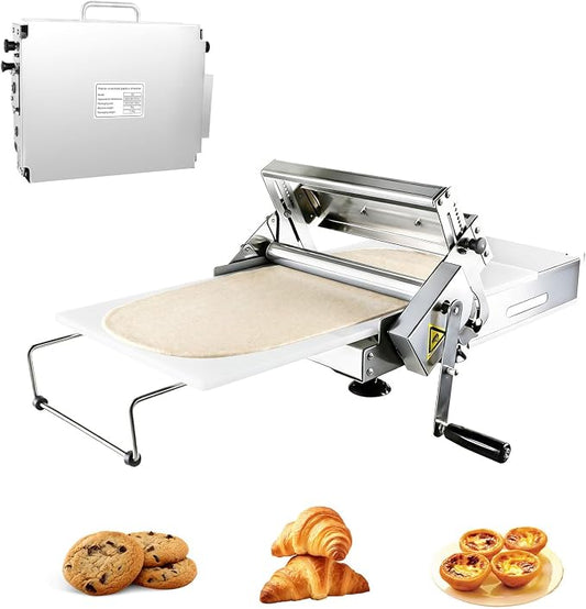 12"Manual Dough Sheeter Machine, Foldable Stainless Steel Dough Roller with Adjustable Thickness, Pastry & Croissant Dough Laminator for Pizza, Pasta, Bakery & Home Use