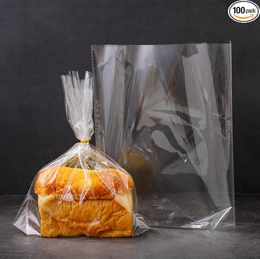 Clear Bread Bags with Ties 11‘'x14'', 100 Reusable Plastic Bags for Homemade Bread, Cellophane Storage Wrap for Sourdough,Loaf,Cookies,Candy or Party Favors