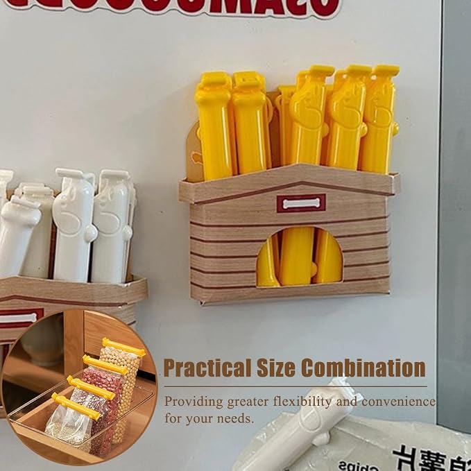 Ouliget Magnetic Refrigerator Sealing Clip,Chip Clips with Magnet Storage Box,Puppy Bone Shaped Food Packages Clips,Kitchen Food Freshness Bag Clip,Yellow,10 Pieces