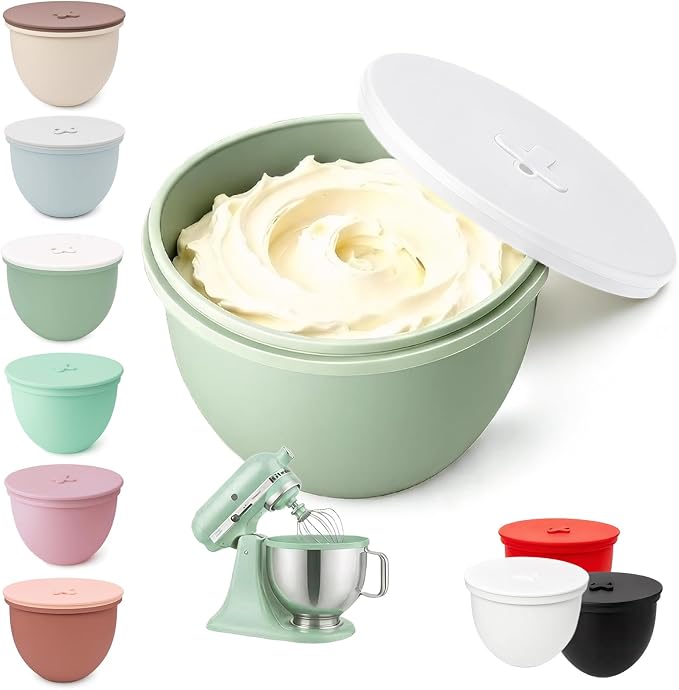 Silicone Bowl Liner with Lid for KitchenAid 5-Qt Tilt-Head Bowls Only, 2mm Extra-Thick Premium Silicone, Built-In Air Vent for Dough Proofing, Dishwasher Safe, BPA-Free