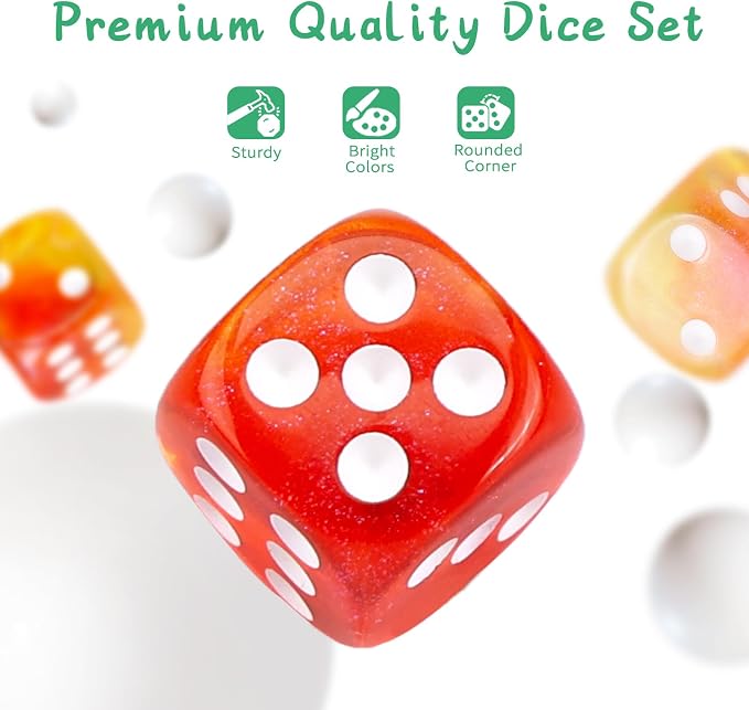 36 of Pack 12MM 6 Sided MINI Dice Set,Two Colours Glitter D6 Game Dice Set, 6 Sided Standard Dices for Yahtzee, Bunco or Teaching Math,with Portable Plastic Box(Orange Red)