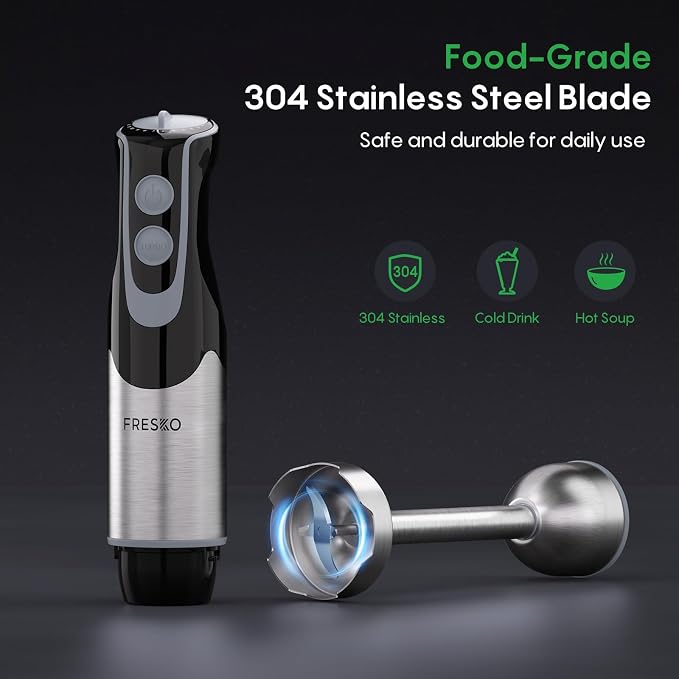 Immersion Handheld Blender 500W with 700ml Beaker, 12-Speed & Turbo Mode Hand Blender Stick, 304 Stainless Steel Blades for Soup, Smoothie, Puree, Baby Food