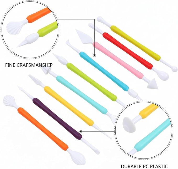 9-Piece Fondant Sculpting Tool Set - PC Plastic Modeling Kit for Cake Decorating, Gum Paste & Chocolate - Multicolor Handles