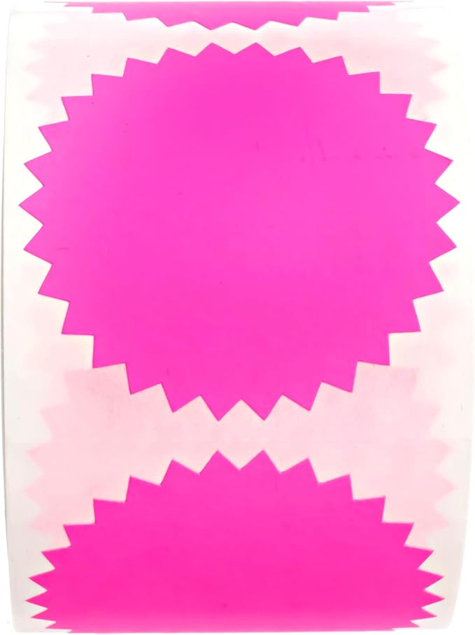 Fluorescent Pink Starburst Stickers / 2" Embosser Labels / 500 Bright Neon Envelope Seals Per Roll/Bold Sunburst Shape Color Coding Labels/Made in The USA