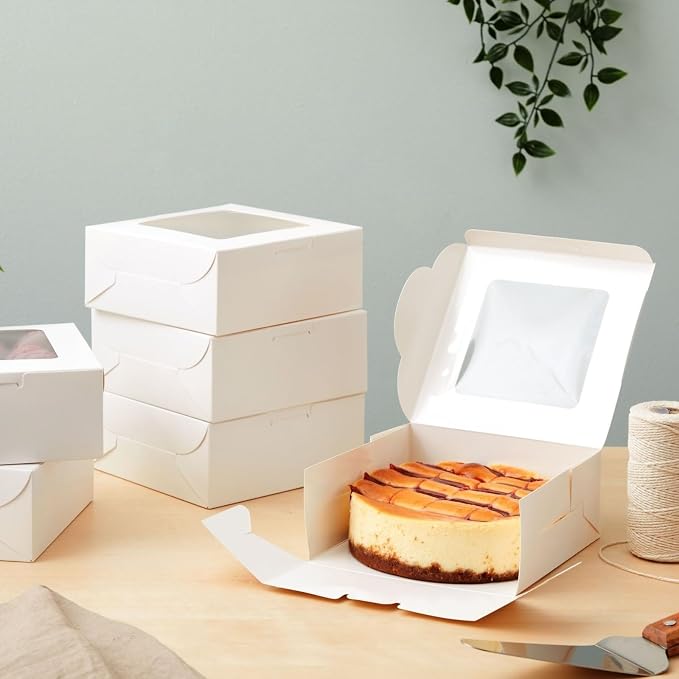 Juvale Bakery Boxes with Window - 6 x 6 x 2.5 in, White, 50 Count - Bulk Pastry & Dessert Boxes To Go & Treat Containers for Cupcakes, Cookies & Pastries