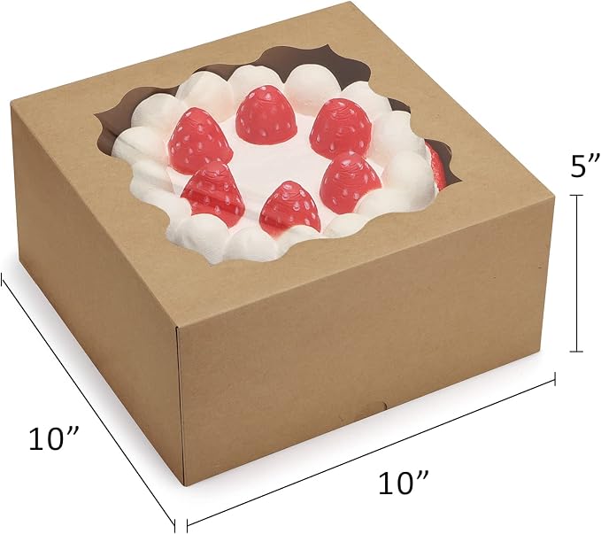 Eupako Auto-popup 10x10x5 Cake Boxes with Window, 24pcs Quick Fold Brown Bakery Boxes, Easy Assemble Gift Box for Pies, Cookies, Pastries, Chocolates, Party, Wedding
