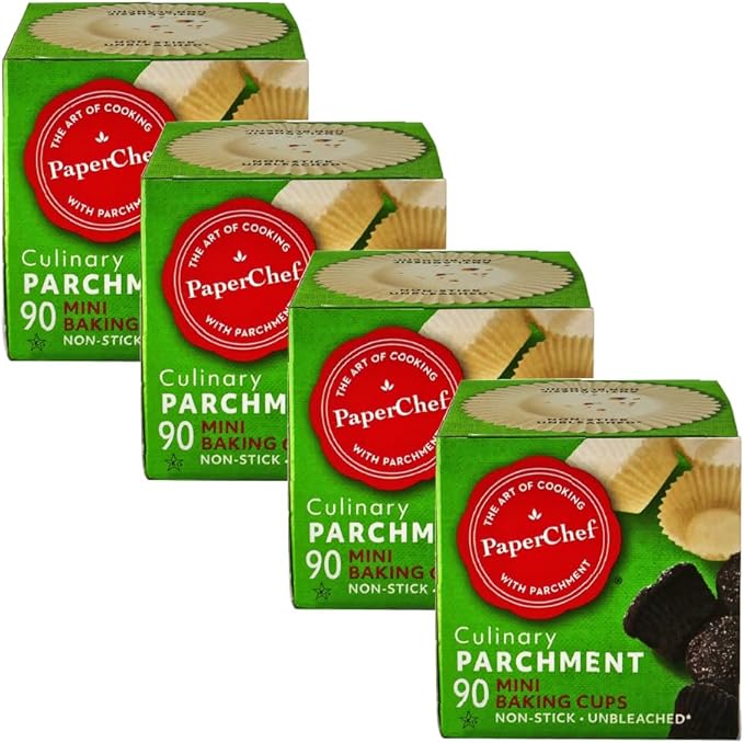 PaperChef Mini Parchment Baking Cups Nonstick Release 90 Count 4 Pack | Easy Release, Non-Stick, Unbleached & Compostable – Perfect for Mini Muffins & Cupcakes
