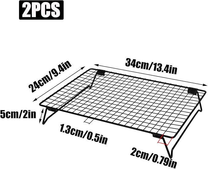 Pine & Linen 2pcs Cooling Racks,Stackable Wire Cooling Racks with Collapsible Legs,Black Rack for Cooking Roasting Drying Grilling/Cookie Rack(9.4x13.4 Inch)