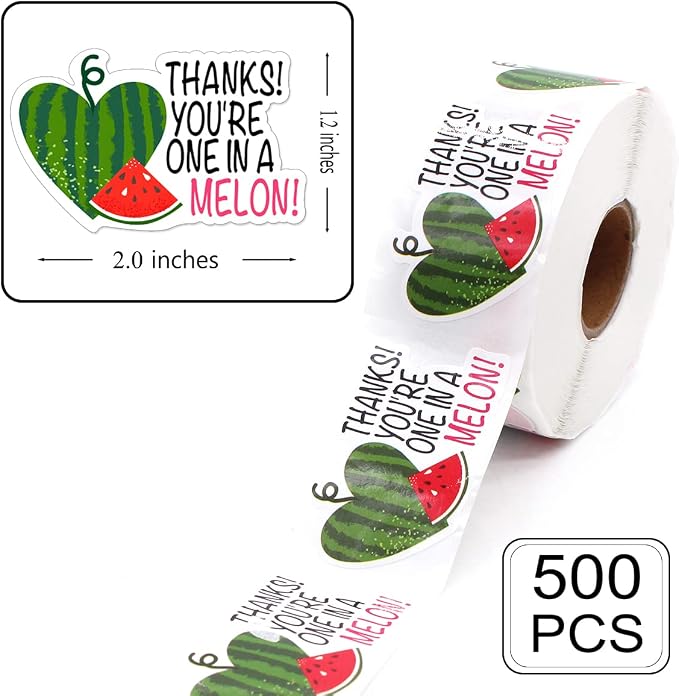 Watermelon Stickers, 500 PCS Thanks You're One in a Melon Party Decorations Favors, Small Shop Business Order Stickers,Thank You Sticker for Watermelon Bags Labels