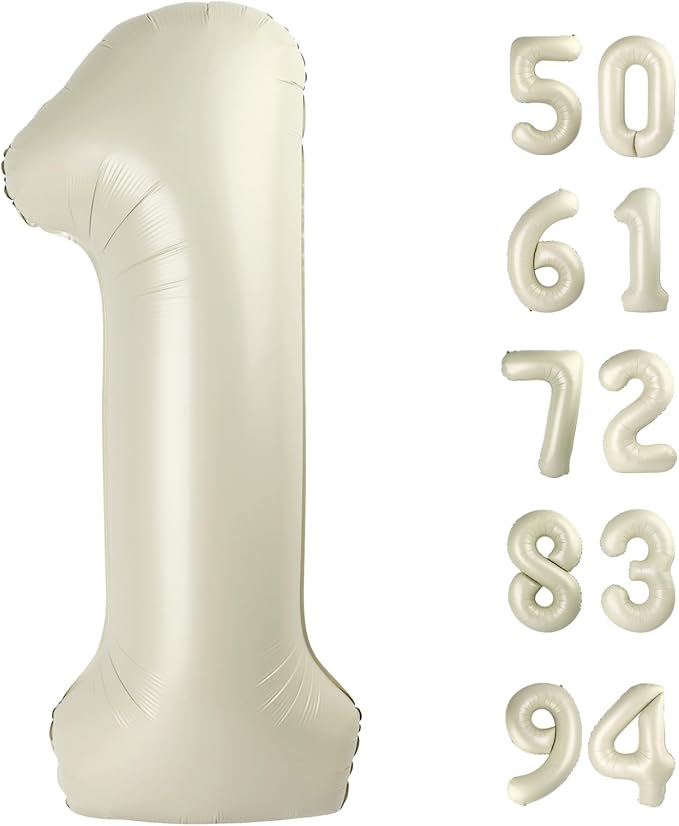 40 Inch Cream 1 Balloon for First Birthday, 1st Number Balloons Cream Birthday Decorations for Girl Boy Kids Toddler Baby, One Giant Number 1 Balloon