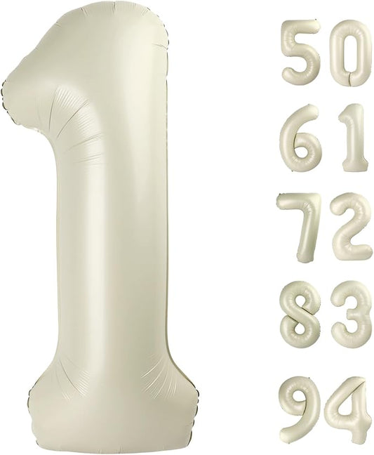 40 Inch Cream 1 Balloon for First Birthday, 1st Number Balloons Cream Birthday Decorations for Girl Boy Kids Toddler Baby, One Giant Number 1 Balloon