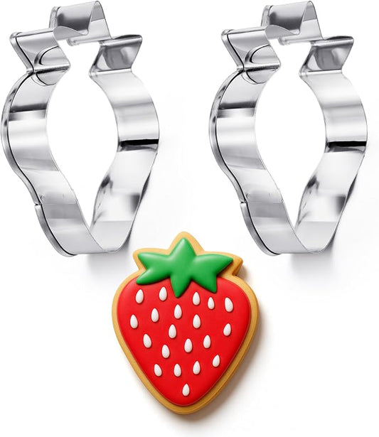 Strawberry Cookie Cutter Set, 2 Pack 3.15" Stainless Steel Strawberry Fondant Biscuit Cutter, Fruit Cookie Cutters for Summer Birthday Party Strawberries Lover Dishwasher Safe