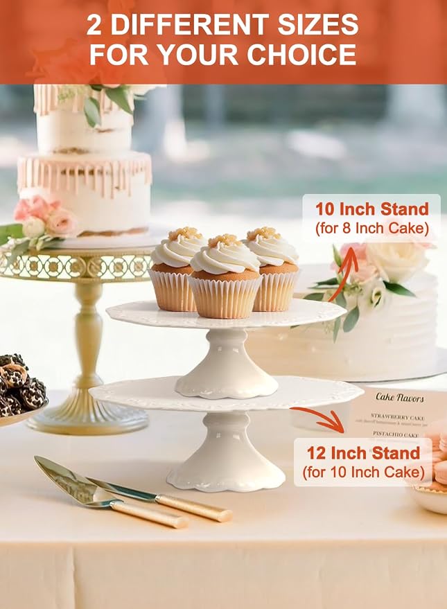 10" White Cake Stand for 8" Cake, Porcelain Cake Plate, Cake Pedestal Stand, Round Dessert Stand, Wedding Cake Stand for Party, Birthday, Baby Shower, Christmas, Mother's Day, Home Decorating Cake Display Stand