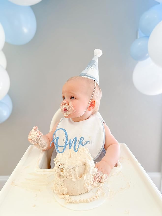 MYAMPED First Birthday Cake Topper - Glitter Sky Blue One Sign 1st birthday Cake Decorating Supplies, Suitable for Baby Shower Favors, Baby Gender Reveal, Baby Birthday Party (Sky Blue)