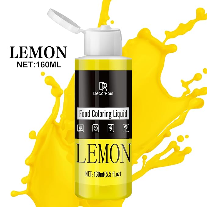 Lemon Food Coloring Liquid - Vibrant Liquid Icing Food Coloring Set for Baking, Cake Decorating, Easter Egg, Airbrush - Tasteless Food Dye for Fondant, Slime, DIY Crafts - 5.5 Fl.oz / 160ml Each