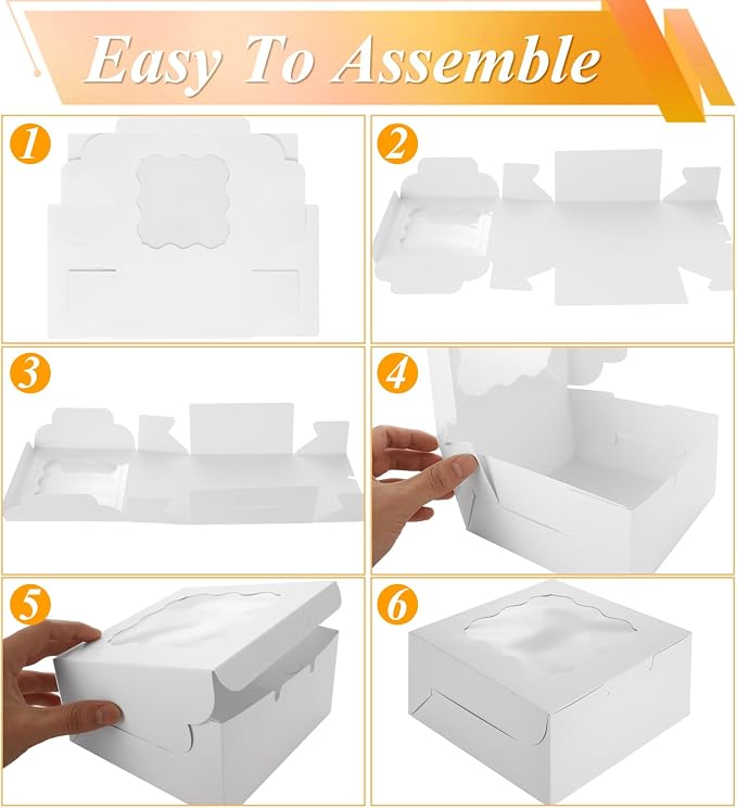 YAYODS 100 Pack Cookie Boxes 6x6x3 Inches Bakery Boxes with Window, White Treat Box with Stickers for Desserts, Pastry, Small Donut, Individual Cupcakes, Baked Goods