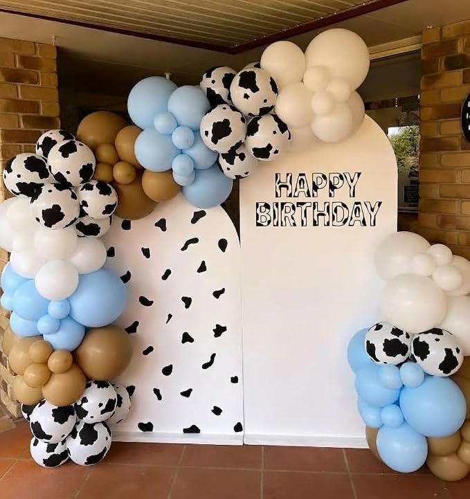 Cowboy Balloons Garland Arch Kit - 5 10 12 18 inch Brown Slate Blue Dusty Blue Sand White Cow Print Balloons for Anniversary, Baby Shower, Birthday, Farm, Western, Cowboy Party Decoration