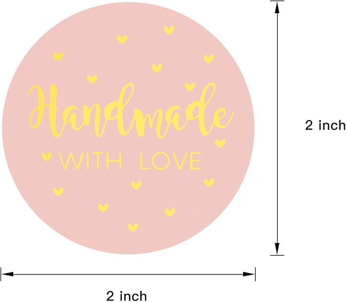 WRAPAHOLIC 2 Inch 500 Total Labels - Handmade Business Gift Sticker - Pink with Gold Foil Sticker for Shopping Small Shop Handmade