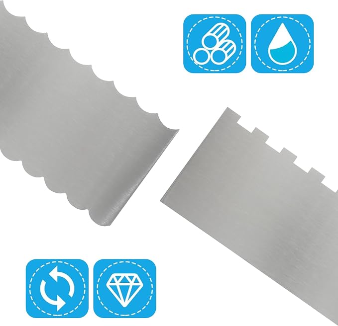 Cake Scraper - 2 Pack 8.6 Inch Stainless Steel Cake Decorating Tool, Double Sided Smooth & Patterned Edge for Buttercream, Fondant, Mousse