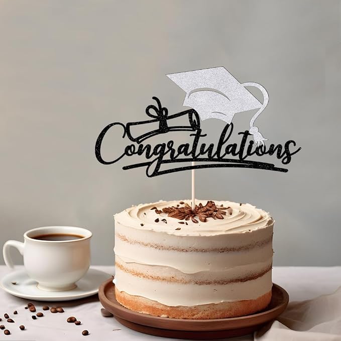 Congratulations 2026 Graduation Cake Topper,Congrats Grad Cake Decor - 2026 High School/College/Senior Graduation Party Decorations Supplies (Black and silver)