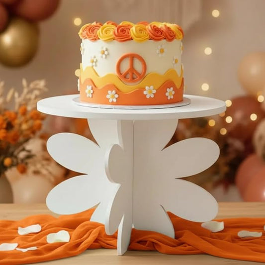 Lallisa 12" Groovy Daisy Cake Stand White 3D Floral PVC Groovy Party Decorations with Engraved Flower Holder Dessert Stand Centerpieces for Wedding Birthday Spring Tea Garden Themed Party Supplies