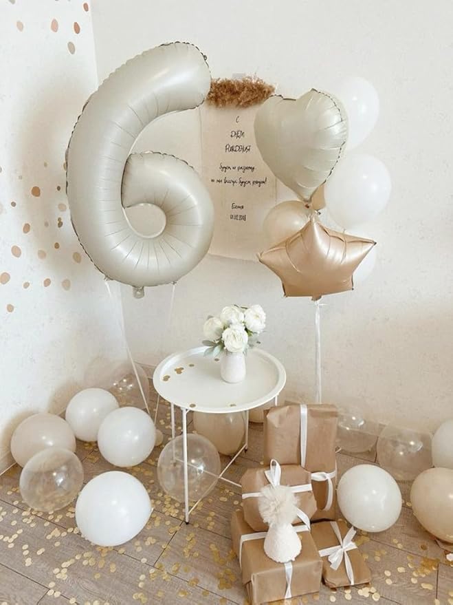40 Inch Large Numbers Balloon, 4 Cream White Ballon for 4th 14 40 44 Birthday Party, Balloon 4 Number for Graduations Wedding Supplies