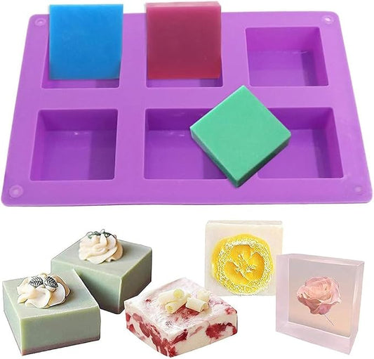 AKOAK 6-cavity Silicone Cake Mold, DIY Handmade Soap Mold, Non-stick Donut Mold, for Chocolate Pudding Jelly Muffin Cups, Kitchen Baking Decoration (Square)