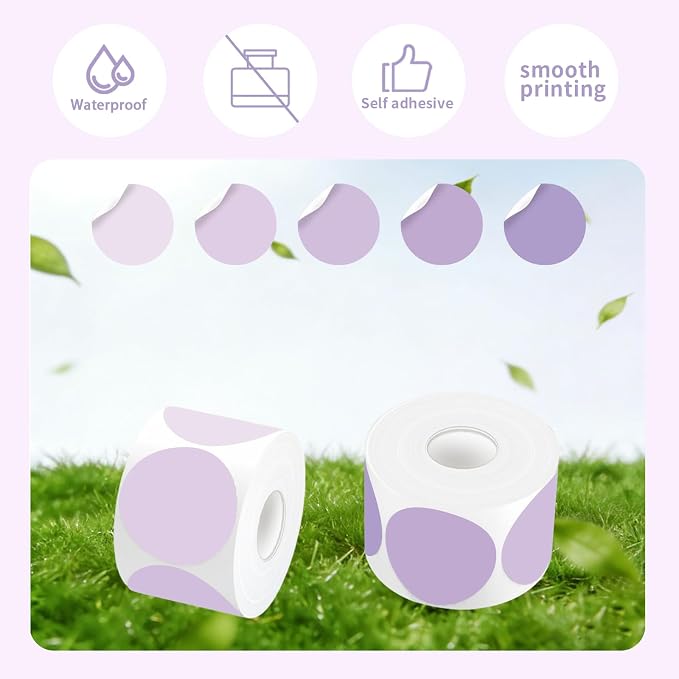 500 Labels/Roll 2" Purple Round Thermal Labels, Waterproof Circle Blank Thermal Sticker Compatible with Direct Thermal Label Printers for DIY Logo Designs, Thank You, Small Business